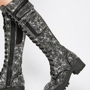 Club Exx Bling Brigade Pocket Combat Boots 10 Obsidian